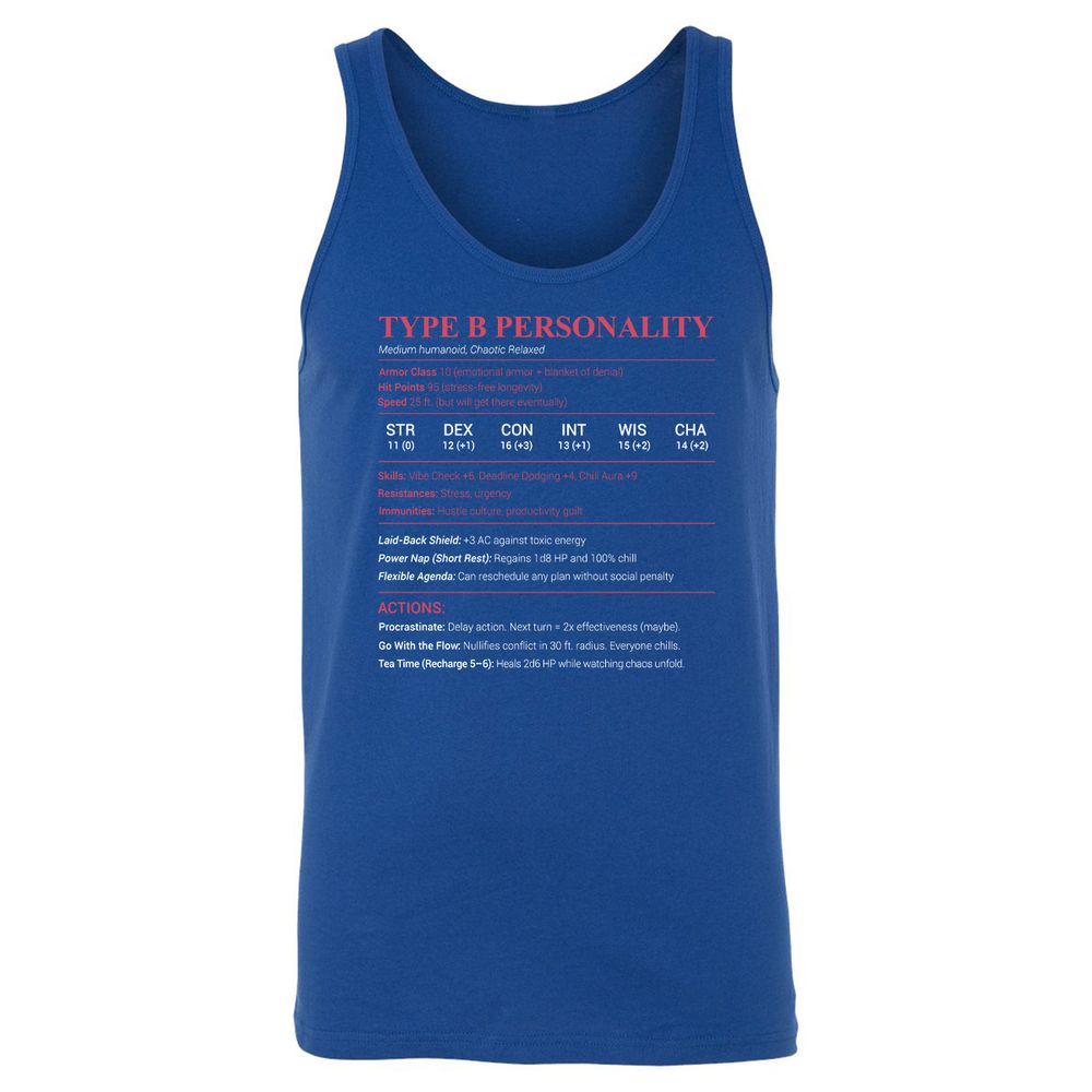 Type B Stats Unisex Jersey Tank - True Royal - 13