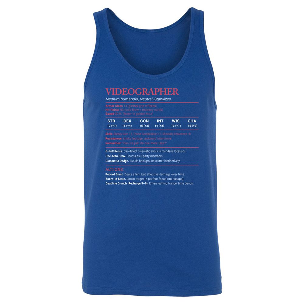 Videographer Stats Unisex Jersey Tank - True Royal - 13