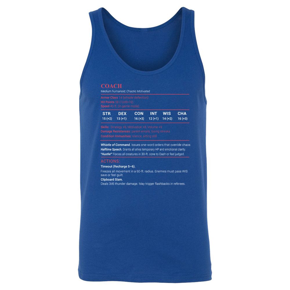 Coach Stats Unisex Jersey Tank - True Royal - 13