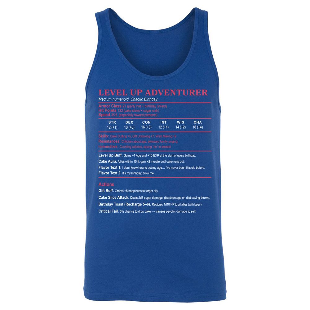 Level Up Adventurer Unisex Jersey Tank - True Royal - 13