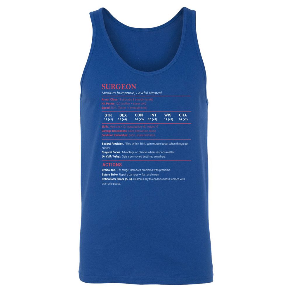 Surgeon Stats Unisex Jersey Tank - True Royal - 13