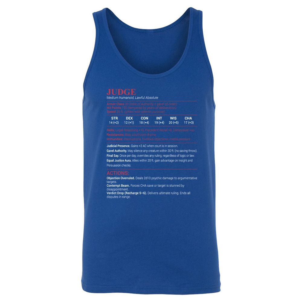 Judge Stats Unisex Jersey Tank - True Royal - 13