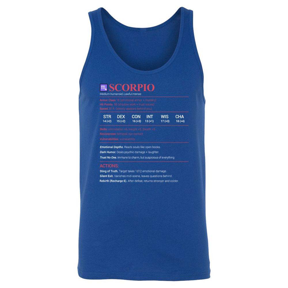Scorpio Stats Unisex Jersey Tank - True Royal - 13