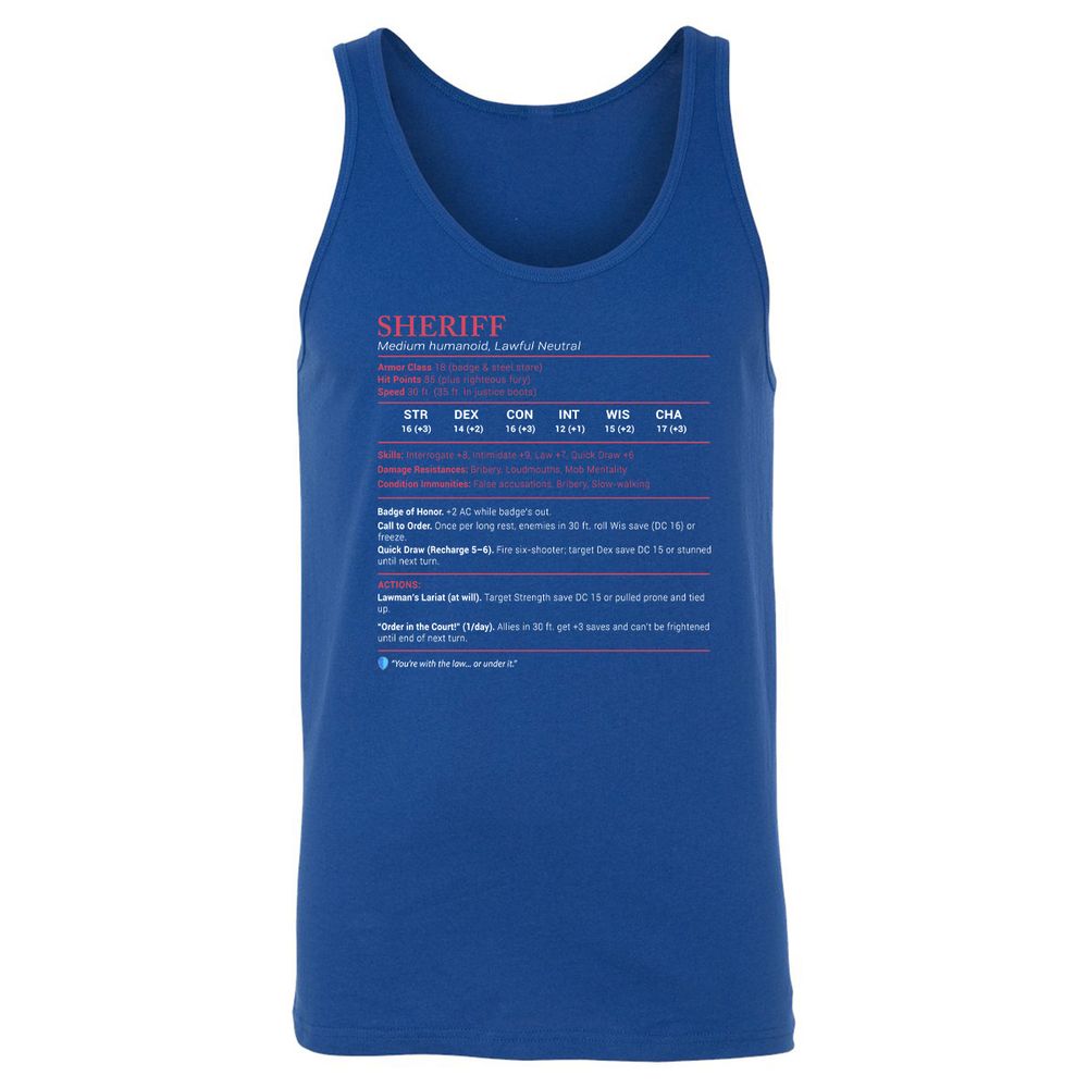 Sheriff Stats Unisex Jersey Tank - True Royal - 13