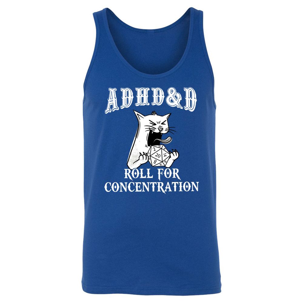 Cat ADHD&D Roll For Concentration Unisex Jersey Tank - True Royal - 13