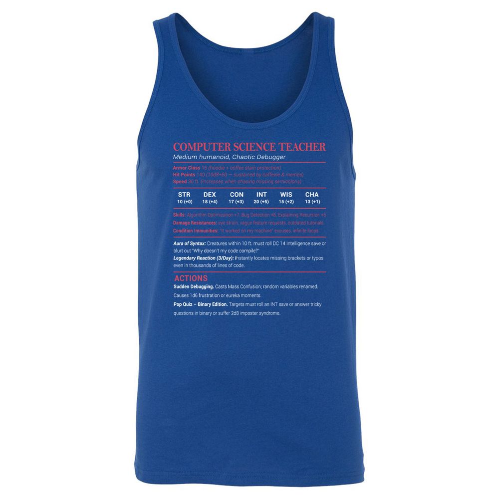Computer Science Teacher Unisex Jersey Tank - True Royal - 13