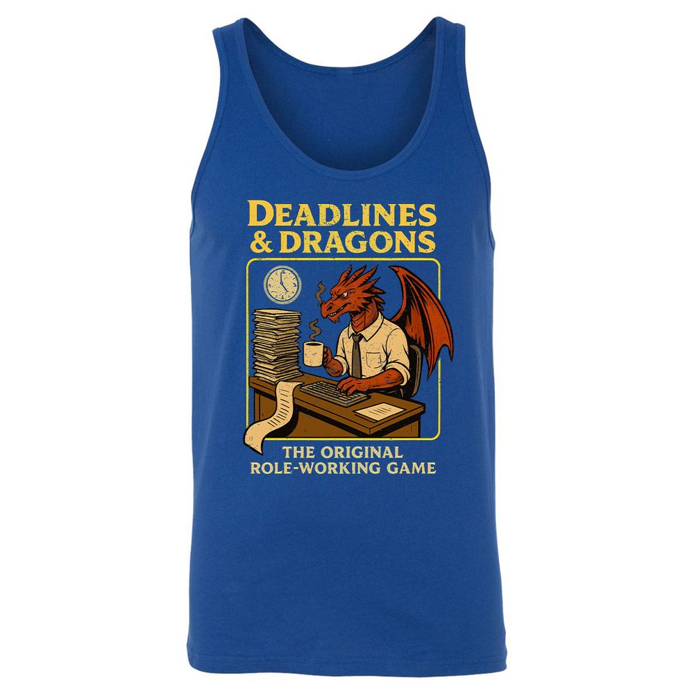 Deadlines & Dragons (Office Staff) Unisex Jersey Tank - True Royal - 13
