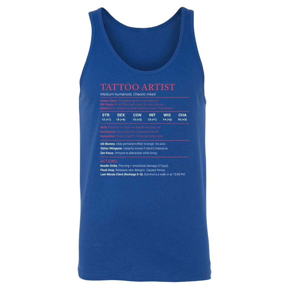 Tattoo Artist Stats Unisex Jersey Tank - True Royal - 13