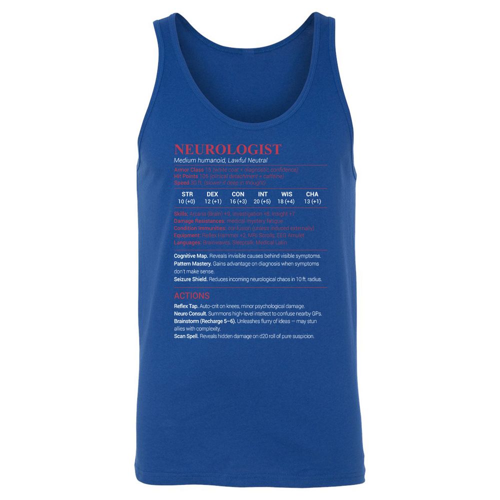Neurologist Stats Unisex Jersey Tank - True Royal - 13