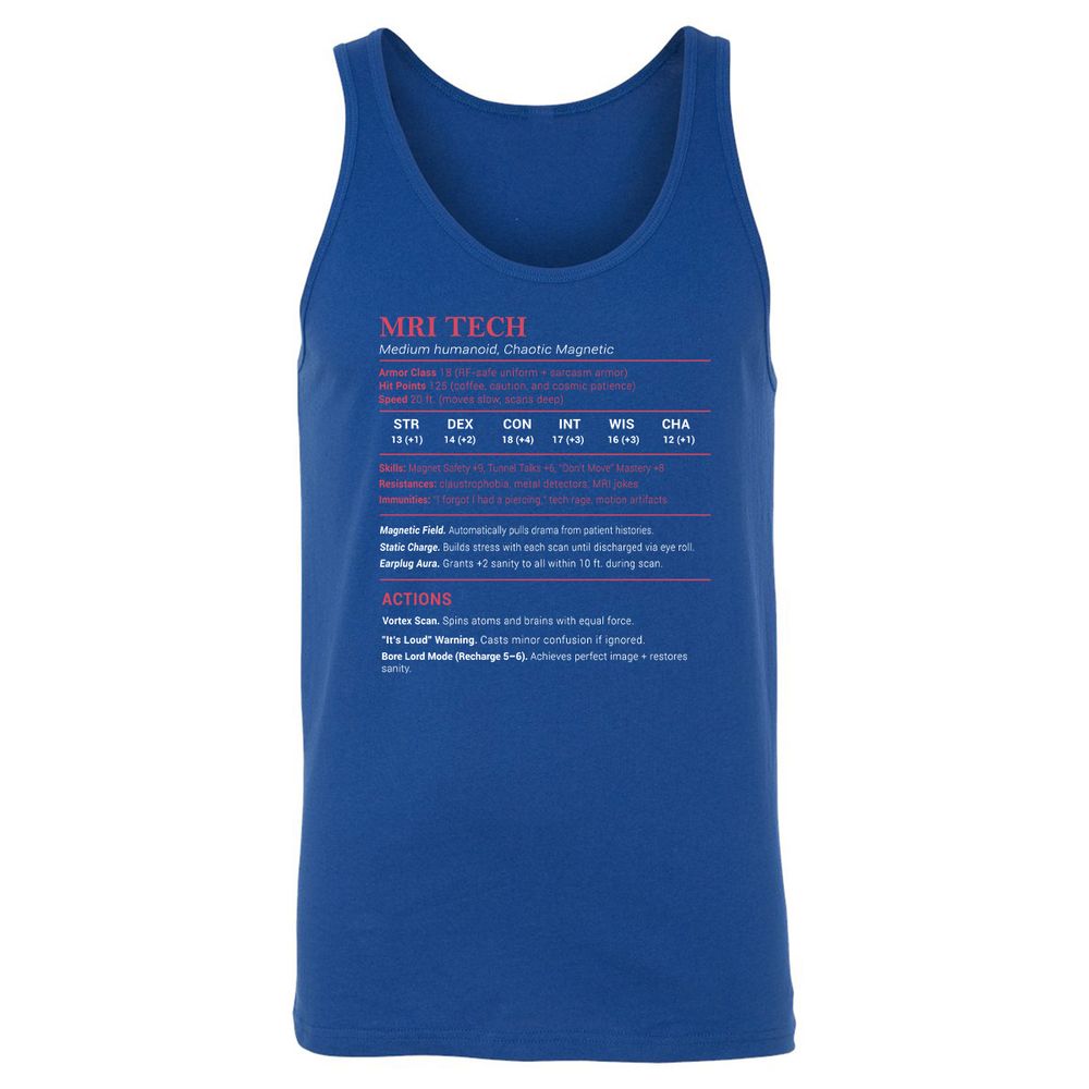 MRI Tech Stats Unisex Jersey Tank - True Royal - 13