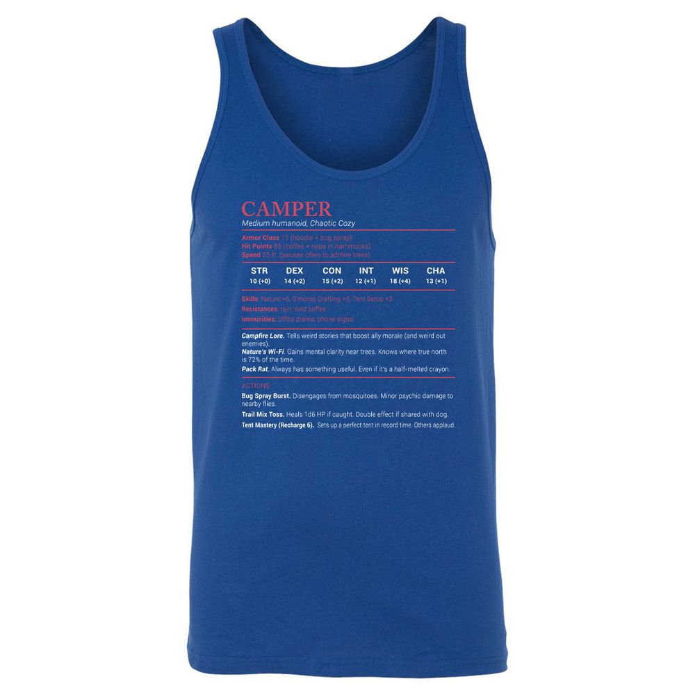 Camper Stats Unisex Jersey Tank - True Royal - 13
