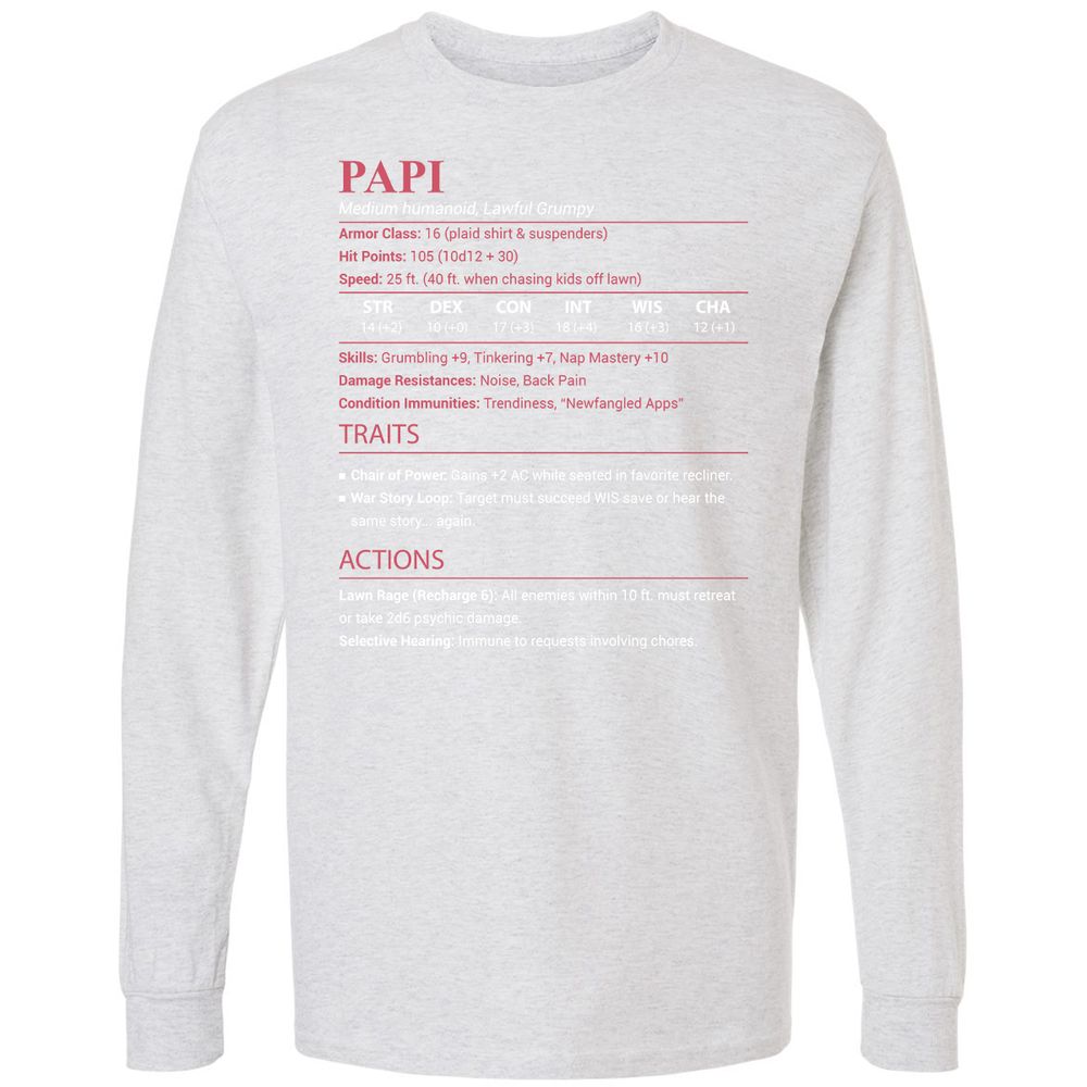 Papi Stats Long Sleeve T-Shirt - Ash - 14