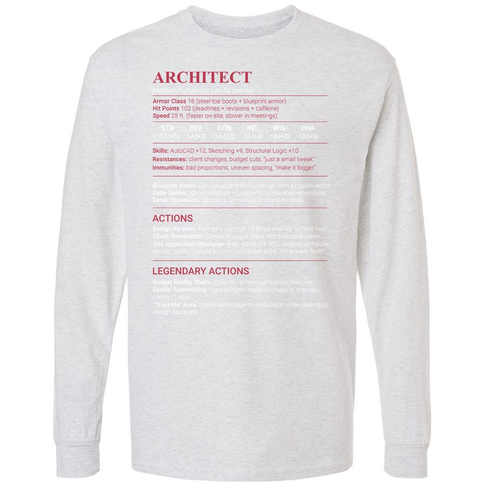 Architect Stats Long Sleeve T-Shirt - Ash - 14