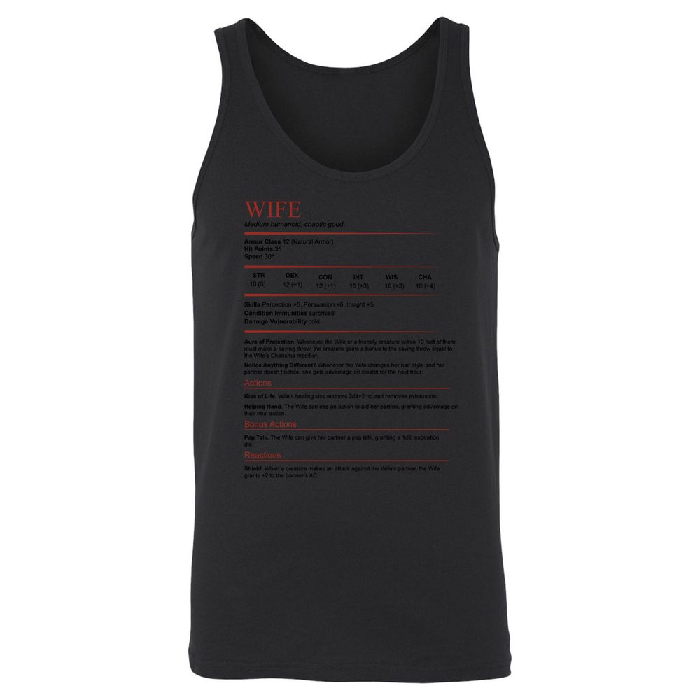 Wife White Unisex Jersey Tank - Black - 14