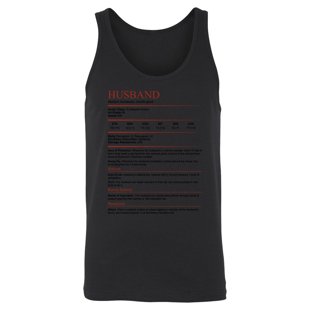 Husband White Unisex Jersey Tank - Black - 14