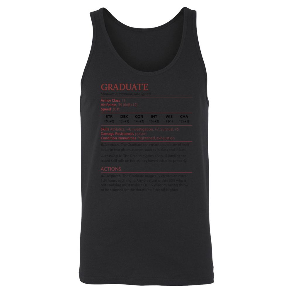 Graduate Stats Unisex Jersey Tank - Black - 14