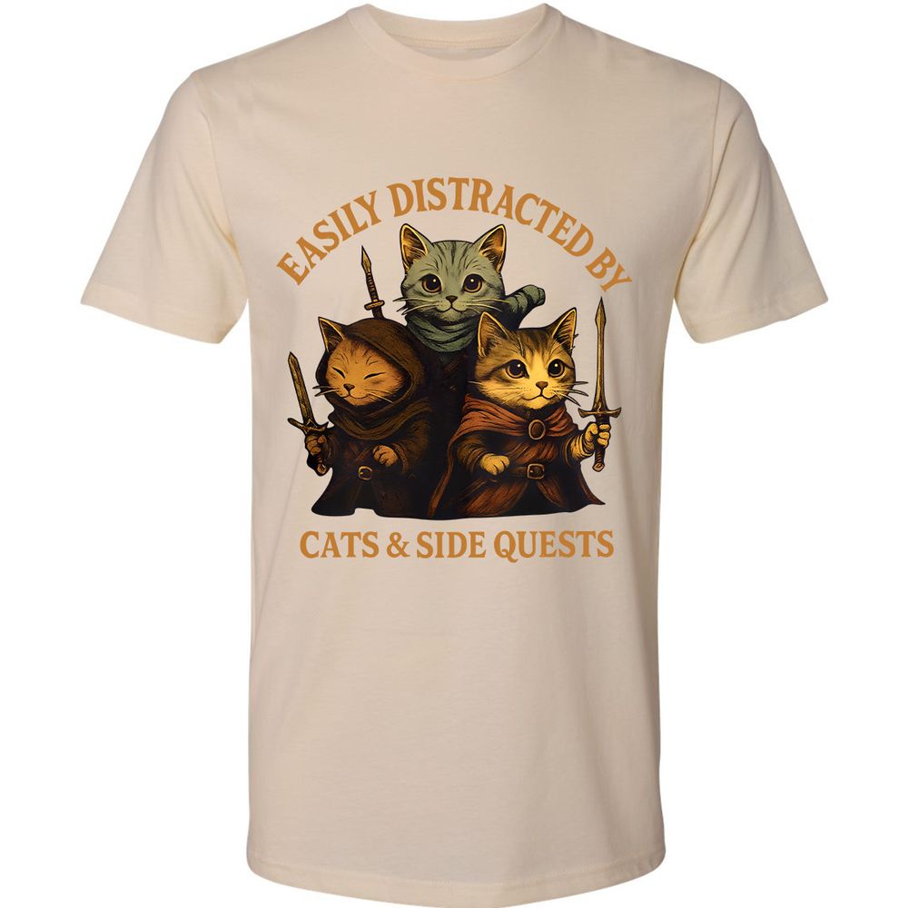 Easily Distracted By Cats & Side Quests Premium Unisex T-Shirt - Cream - 14
