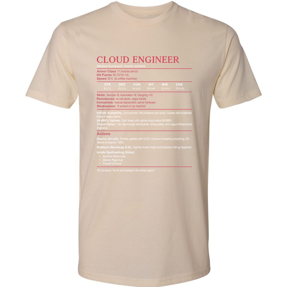 Cloud Engineer Stats Premium Unisex T-Shirt - Cream - 14
