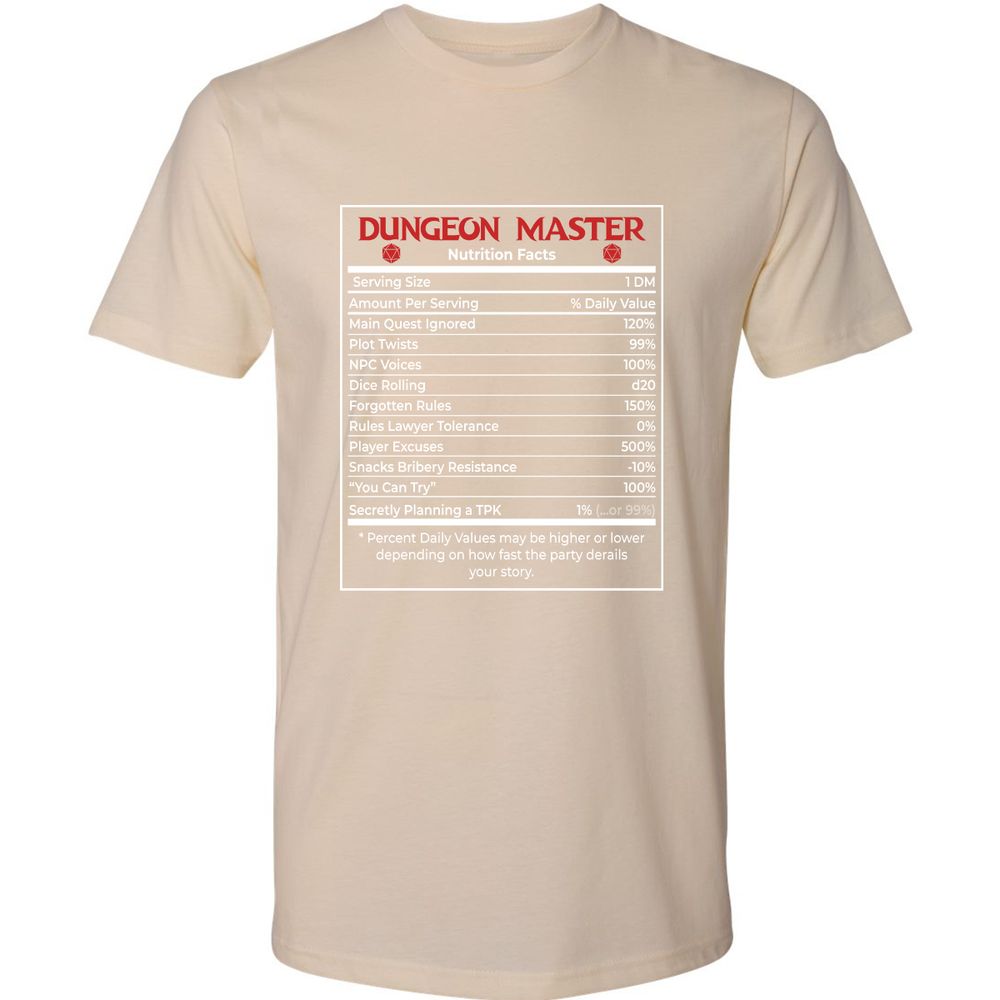 Dungeon Master Nutrition Facts Premium Unisex T-Shirt - Cream - 14