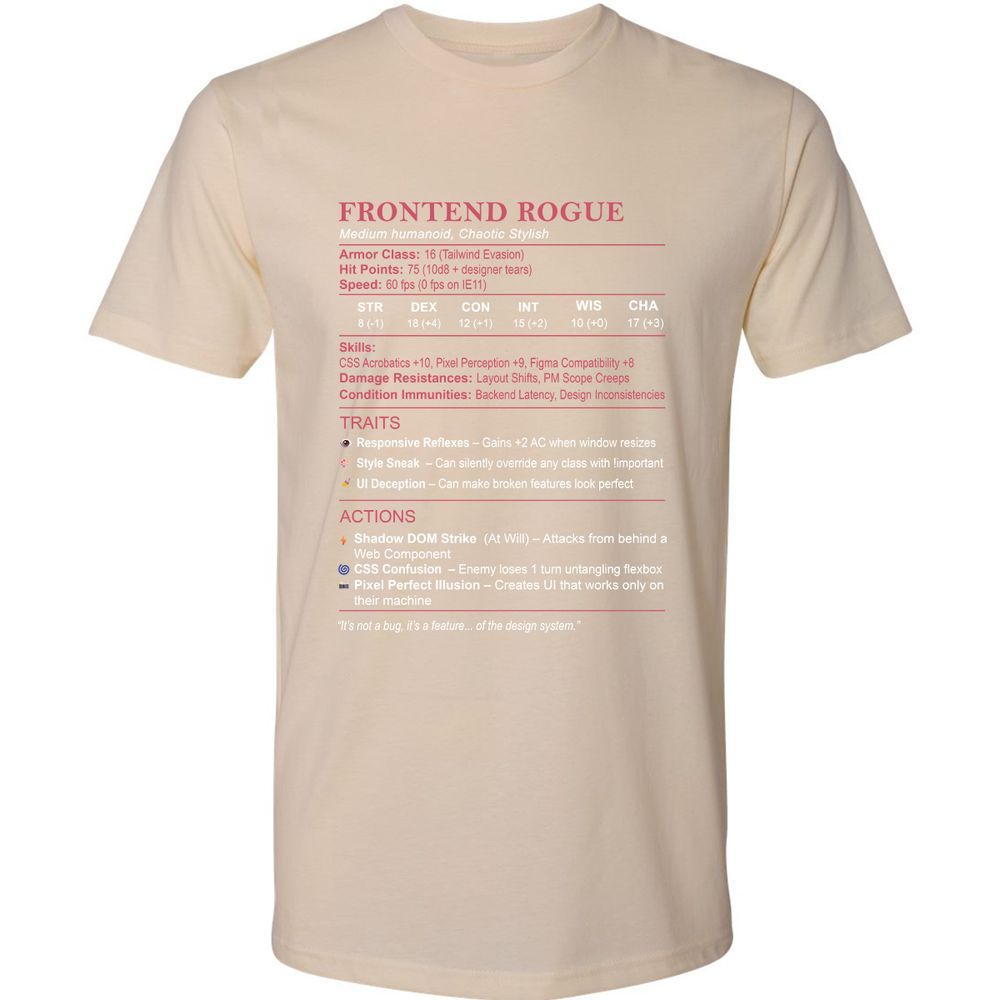 Frontend Rogue Premium Unisex T-Shirt - Cream - 14