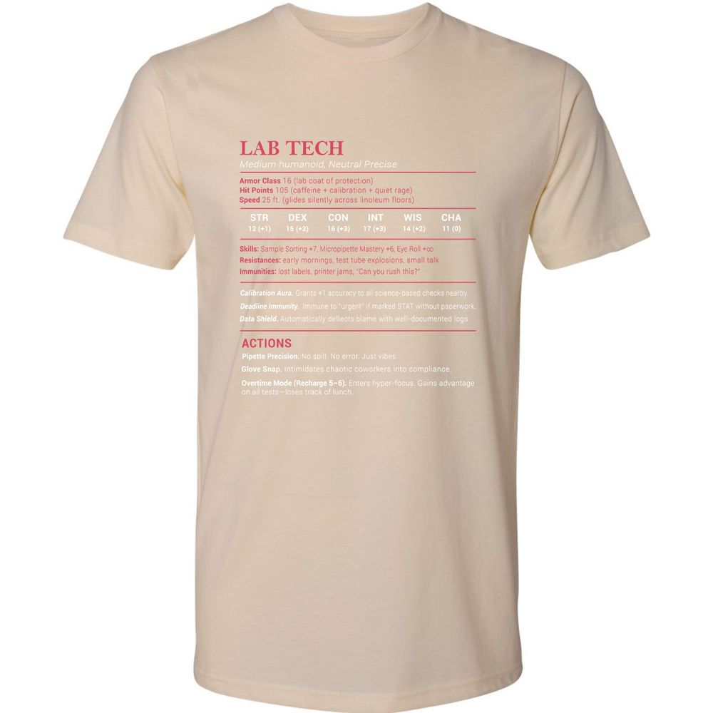 Lab Tech Stats Premium Unisex T-Shirt - Cream - 14