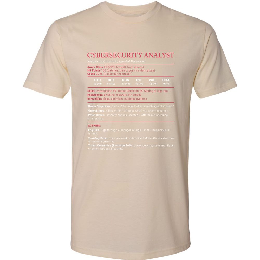 Cybersecurity Analyst Stats Premium Unisex T-Shirt - Cream - 14