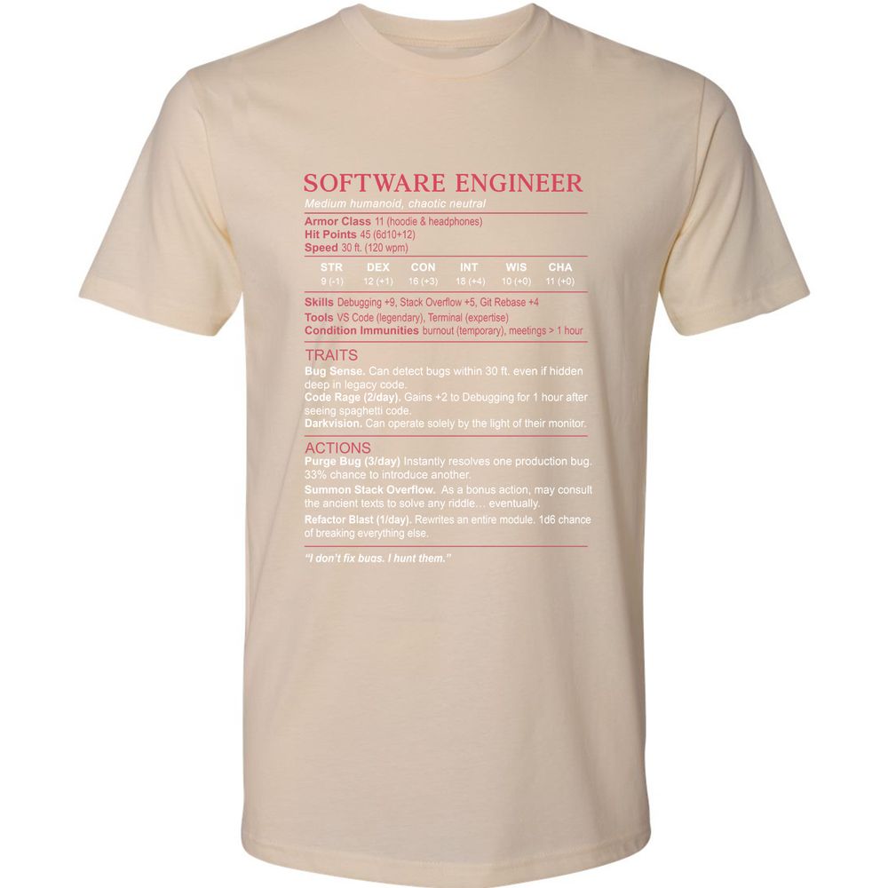 Software Engineer Stats Premium Unisex T-Shirt - Cream - 14