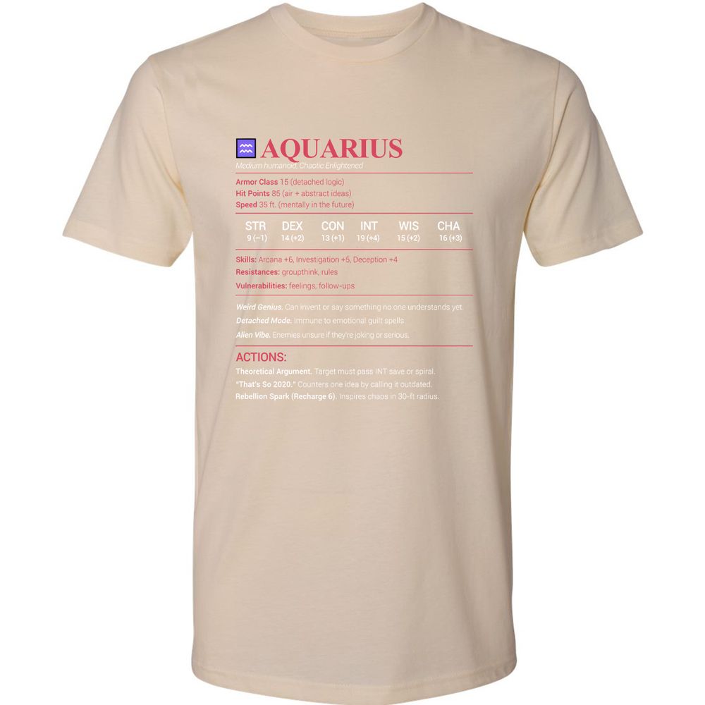 Aquarius Stats Premium Unisex T-Shirt - Cream - 14