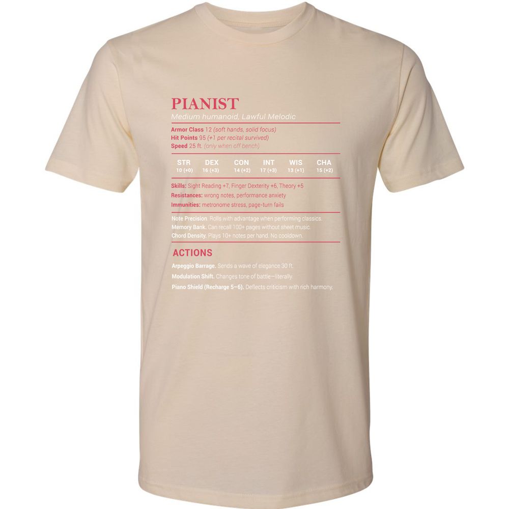 Pianist Stats Premium Unisex T-Shirt - Cream - 14