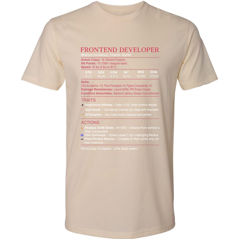 Frontend Developer Stats Premium Unisex T-Shirt - Cream - 14