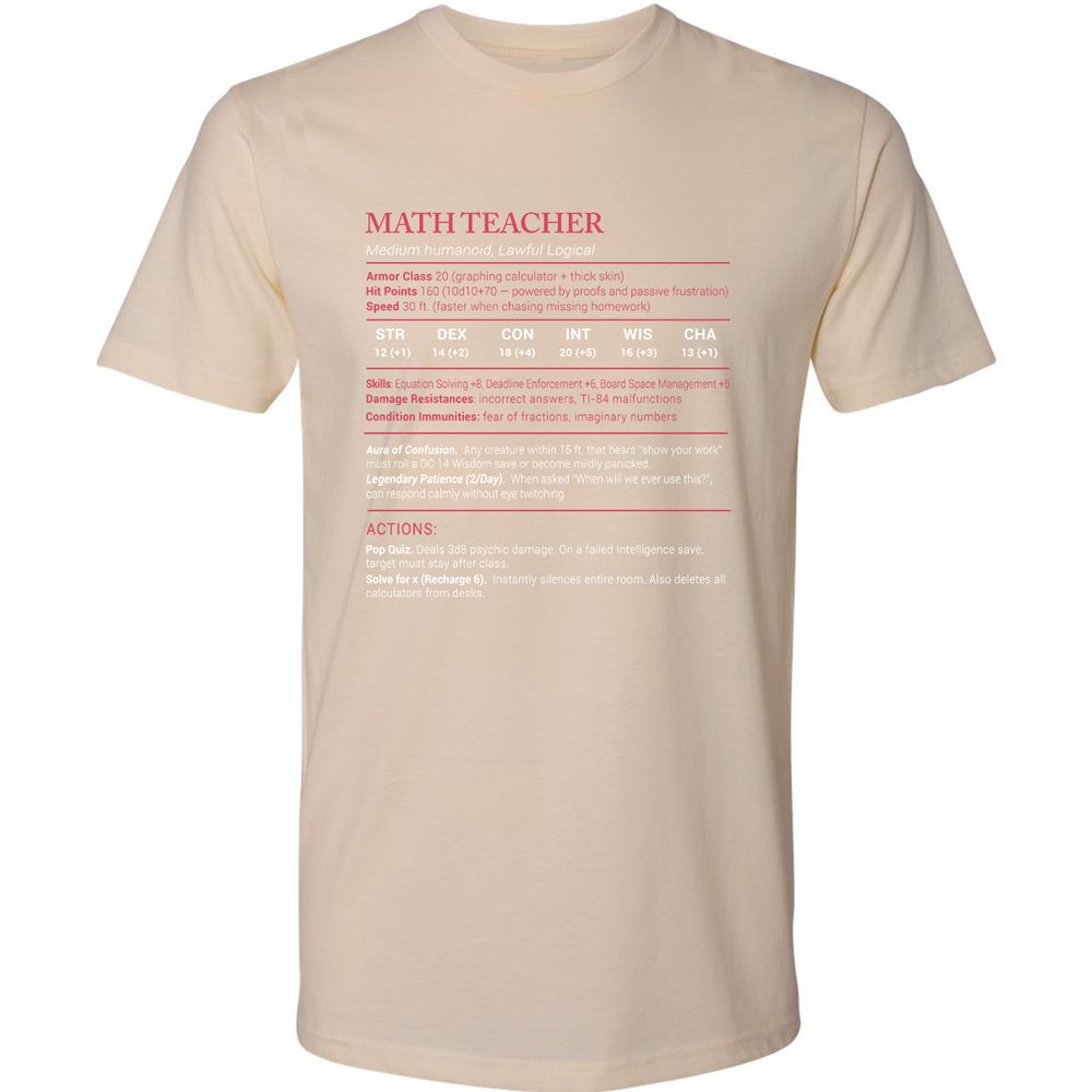 Math Teacher Stats Premium Unisex T-Shirt - Cream - 14