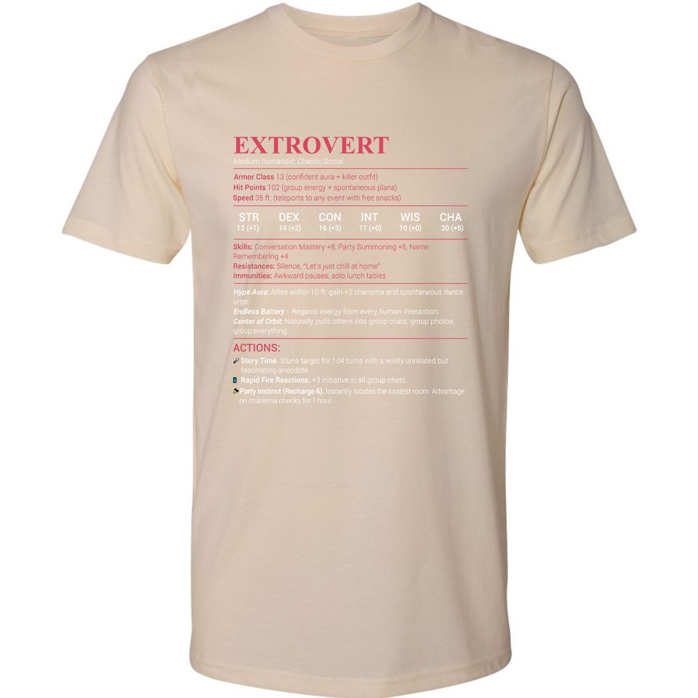 Extrovert Stats Premium Unisex T-Shirt - Cream - 14