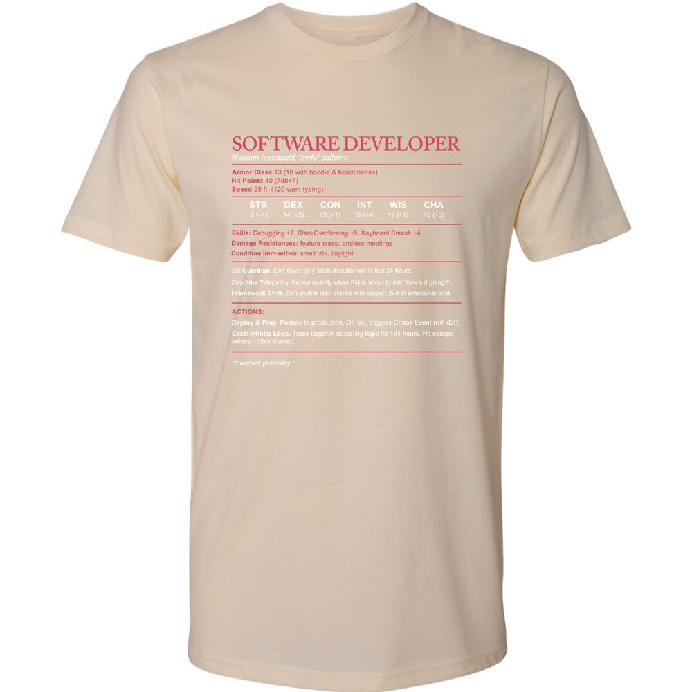 Software Developer Stats Premium Unisex T-Shirt - Cream - 14