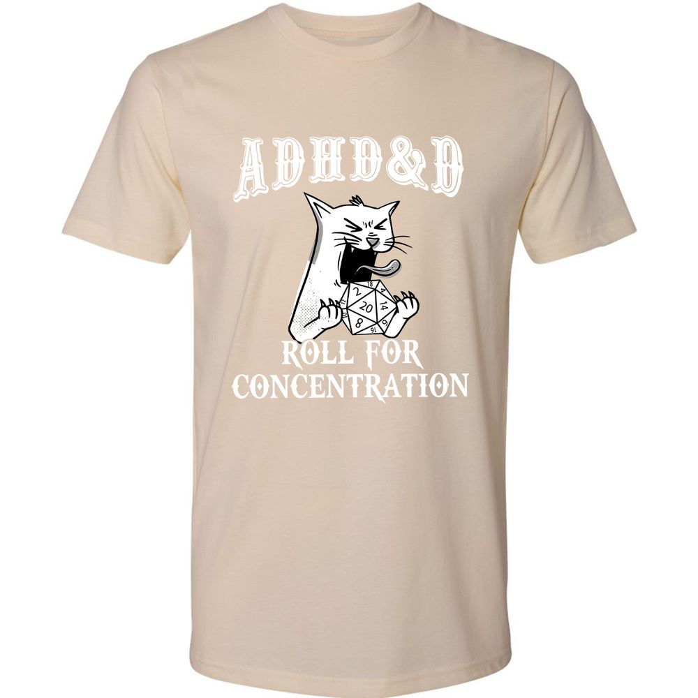 Cat ADHD&D Roll For Concentration Premium Unisex T-Shirt - Cream - 14