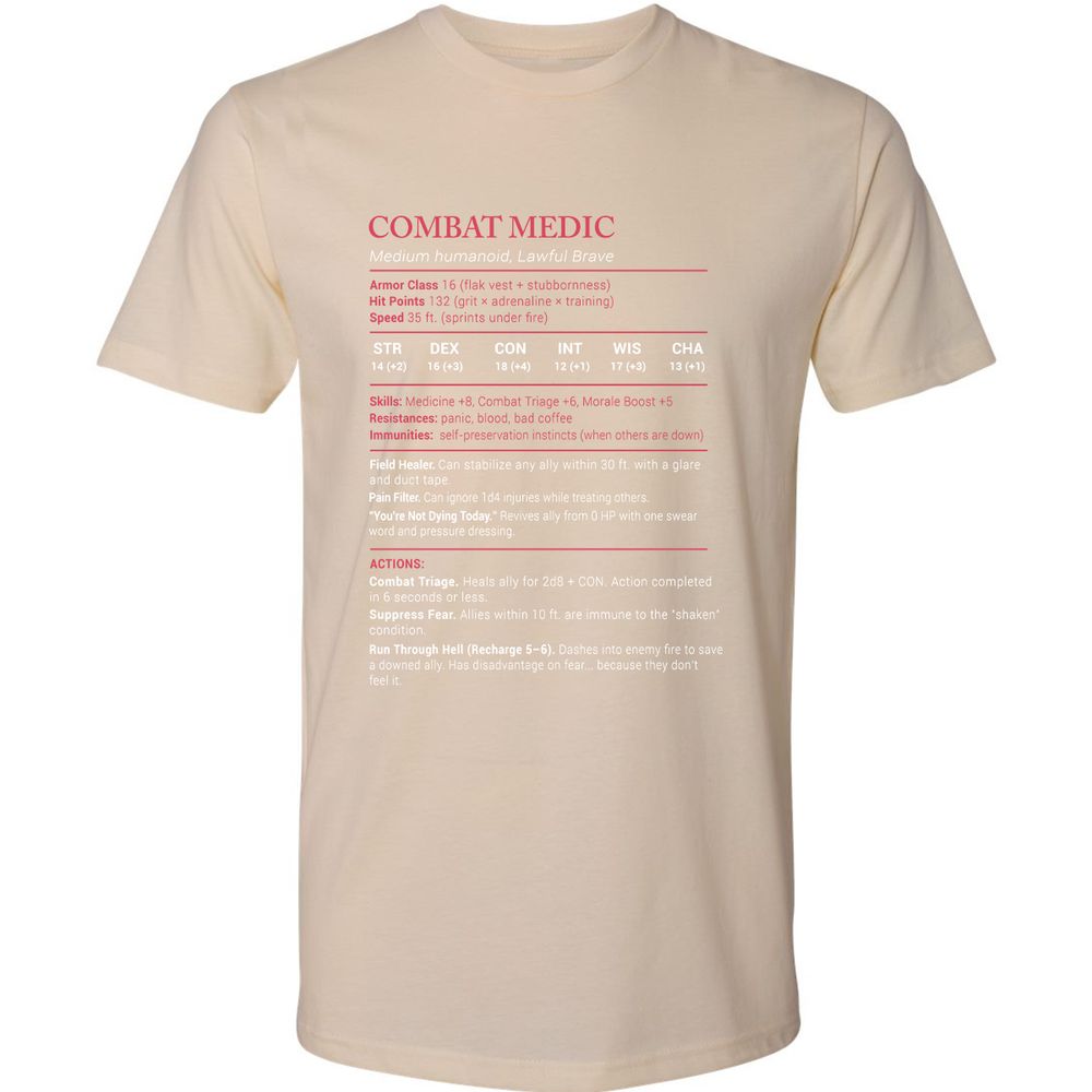 Combat Medic Stats Premium Unisex T-Shirt - Cream - 14