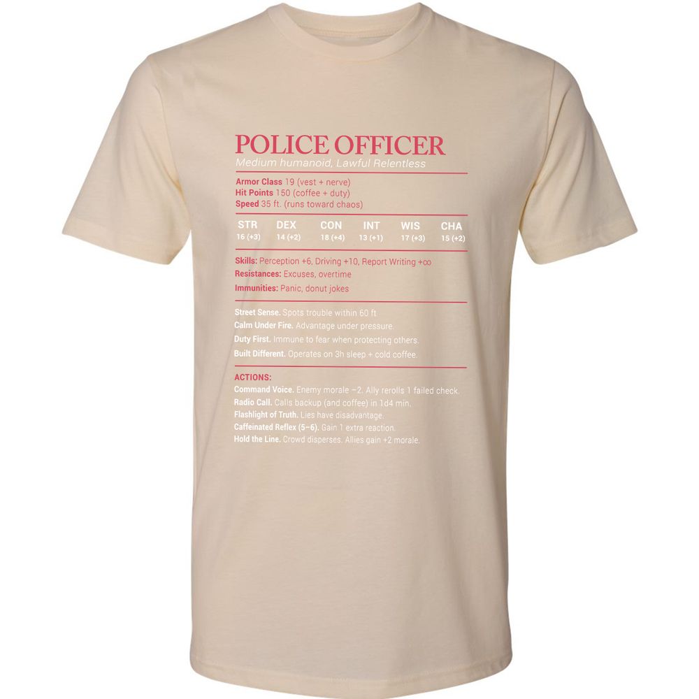 Police Officer Stats Premium Unisex T-Shirt - Cream - 14
