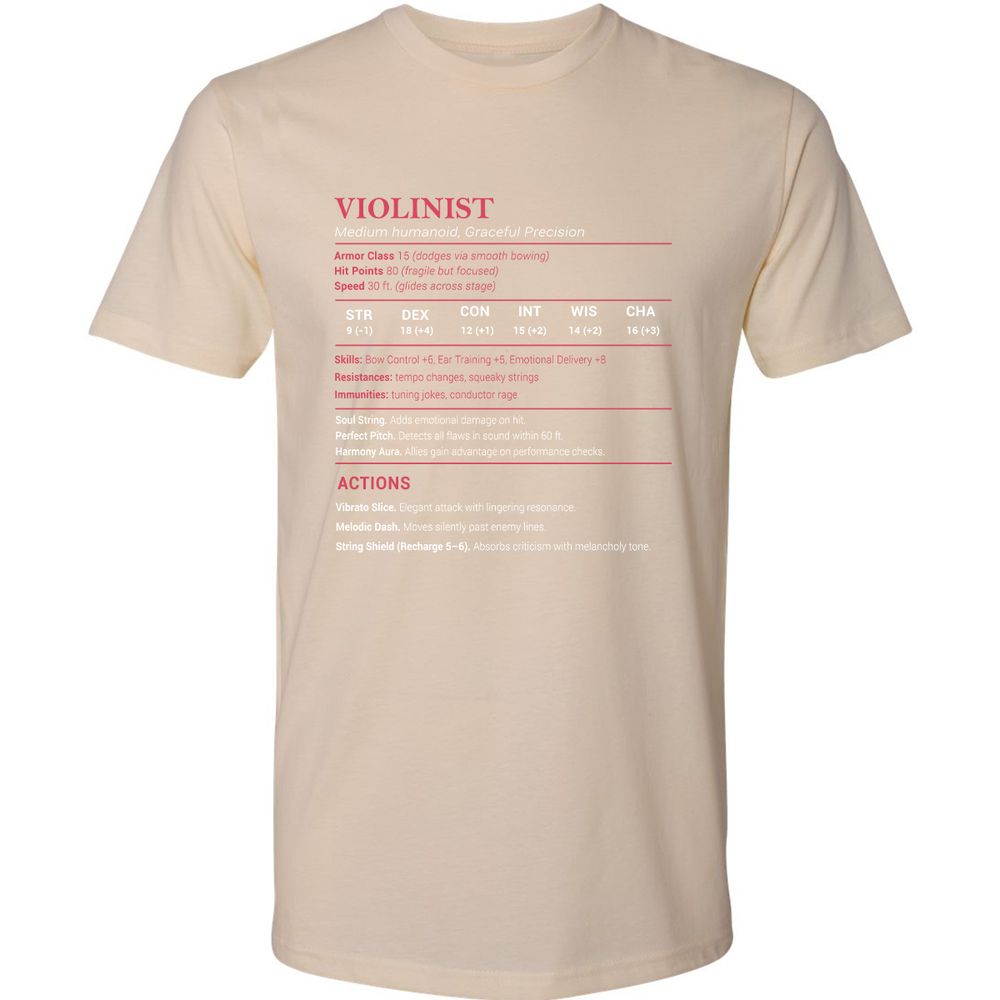 Violinist Stats Premium Unisex T-Shirt - Cream - 14