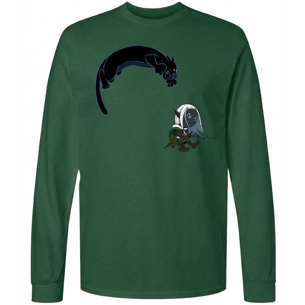 Drizzt and Guenhwyvar Long Sleeve T-Shirt - Forest Green - 14