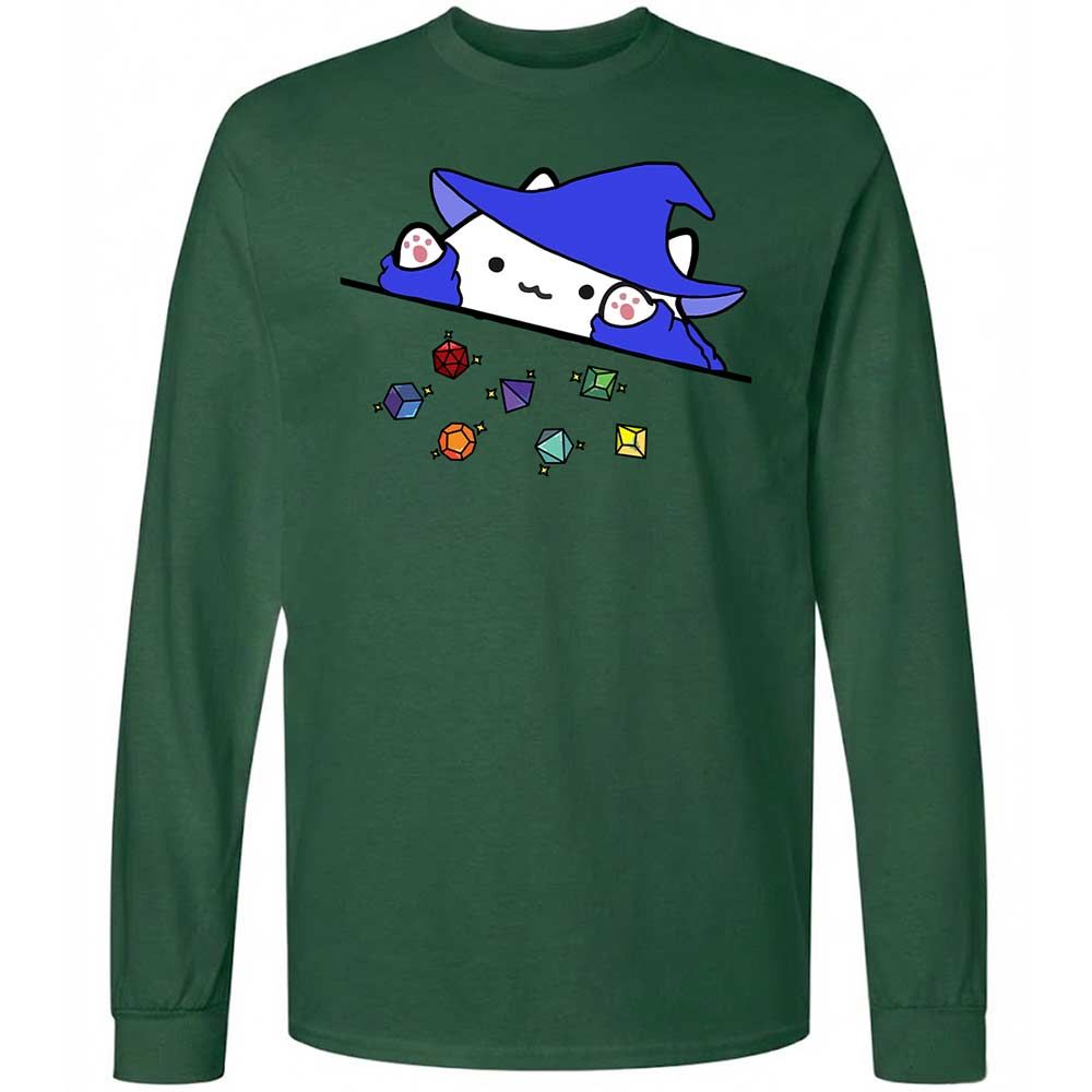 Cat Throws Dices Long Sleeve T-Shirt - Forest Green - 14