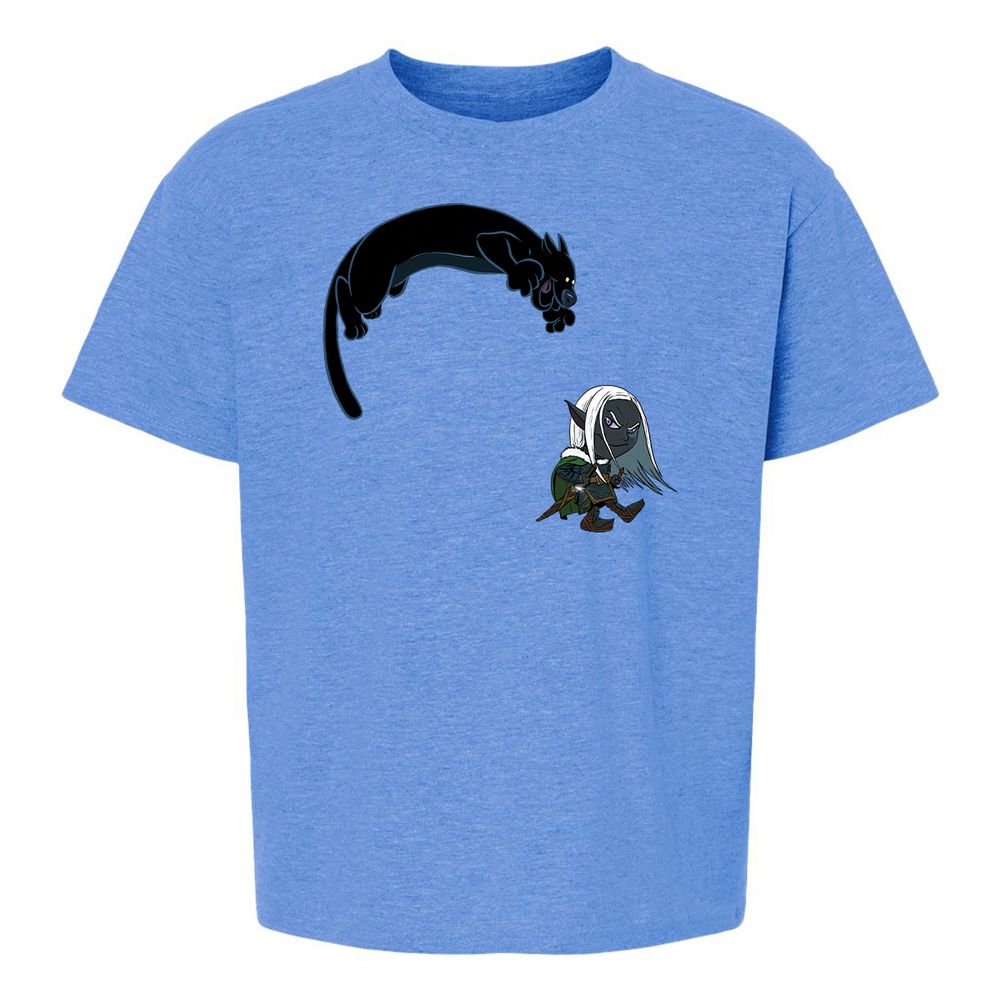 Drizzt and Guenhwyvar Kids T-Shirt - Heather Royal - 14