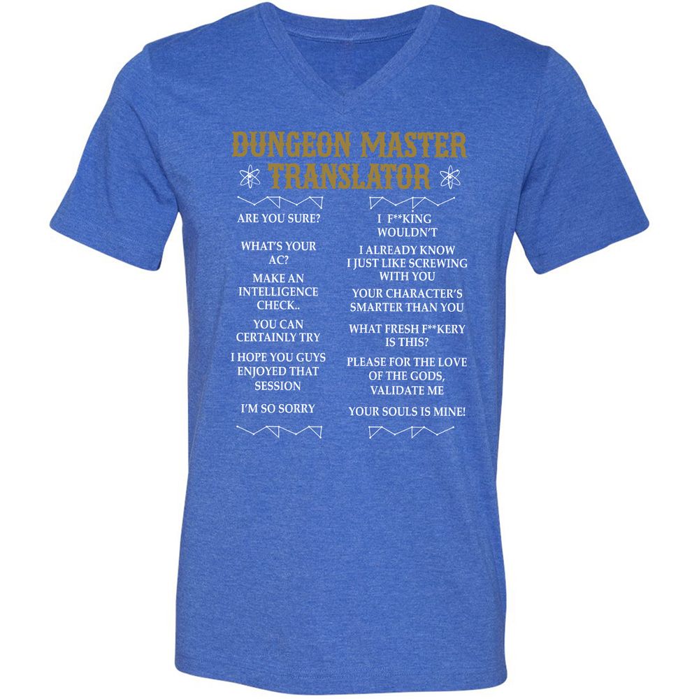 Dungeon Master Translator Unisex V-Neck T-Shirt - Heather True Royal - 14
