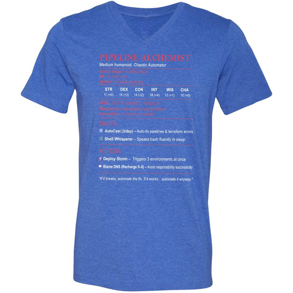 DEVOPS Stats (Pipeline Alchemist) Unisex V-Neck T-Shirt - Heather True Royal - 14