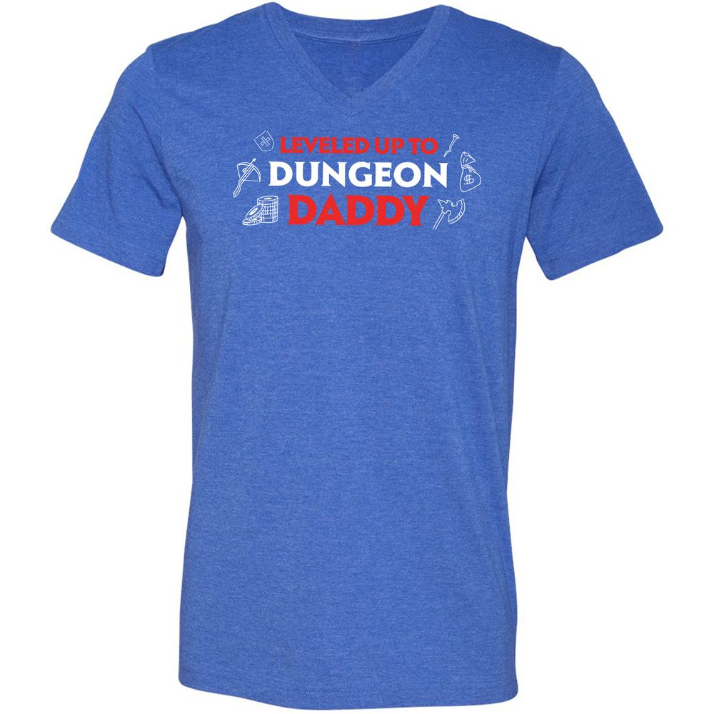 Leveled Up To Dungeon Daddy Unisex V-Neck T-Shirt - Heather True Royal - 14