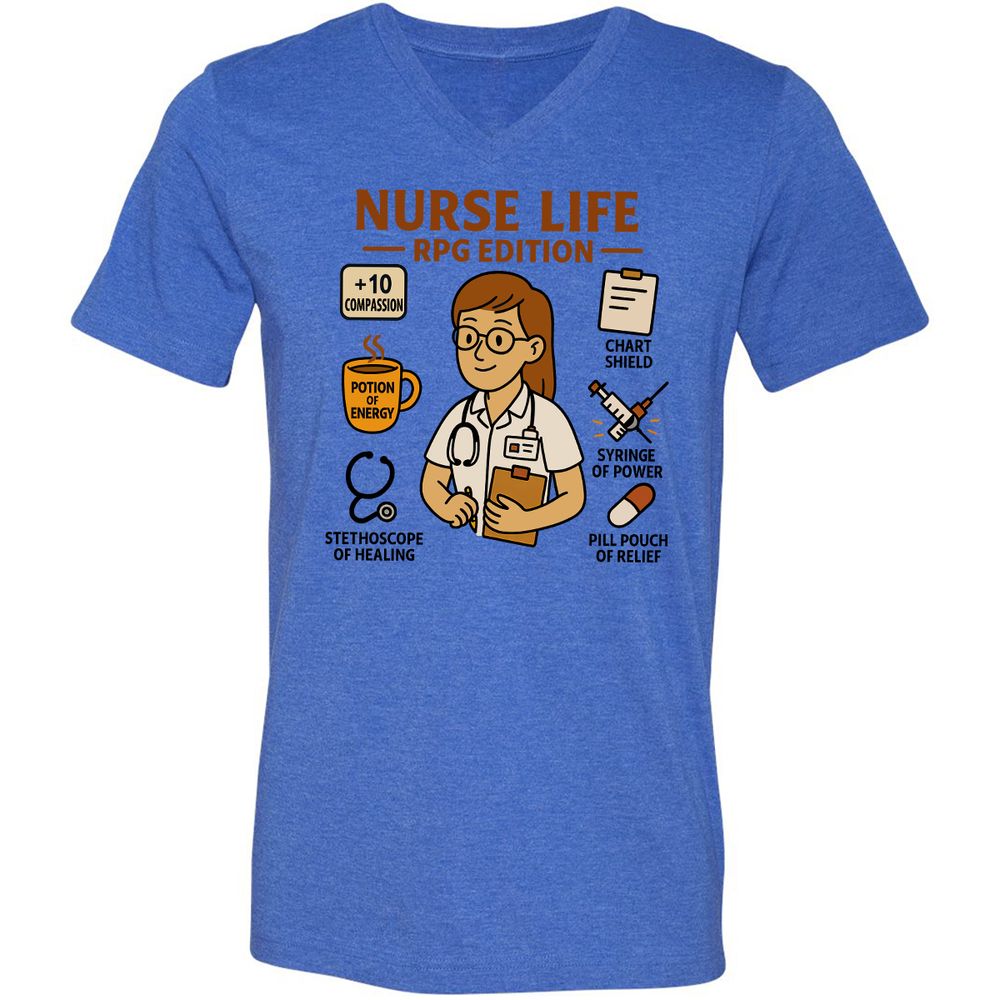 Nurse Life RPG Edition Unisex V-Neck T-Shirt - Heather True Royal - 14