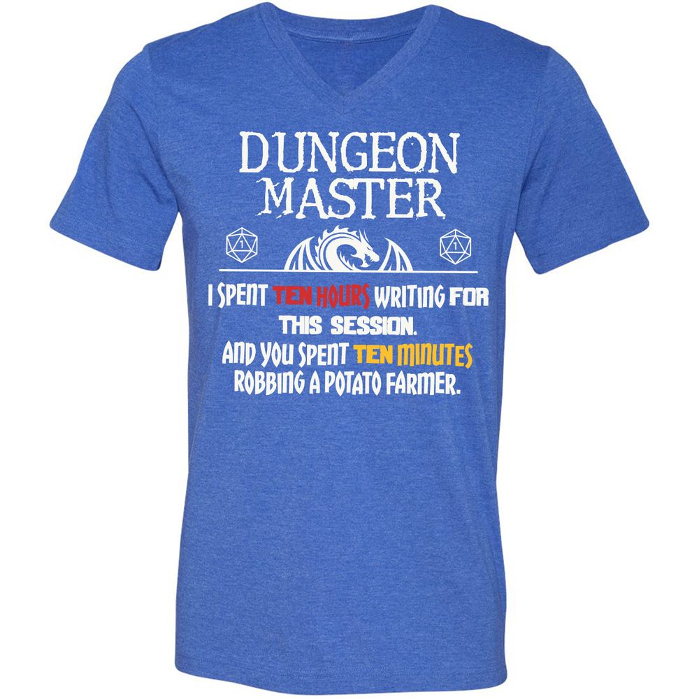 Dungeon Master Chaos Meme Unisex V-Neck T-Shirt - Heather True Royal - 14