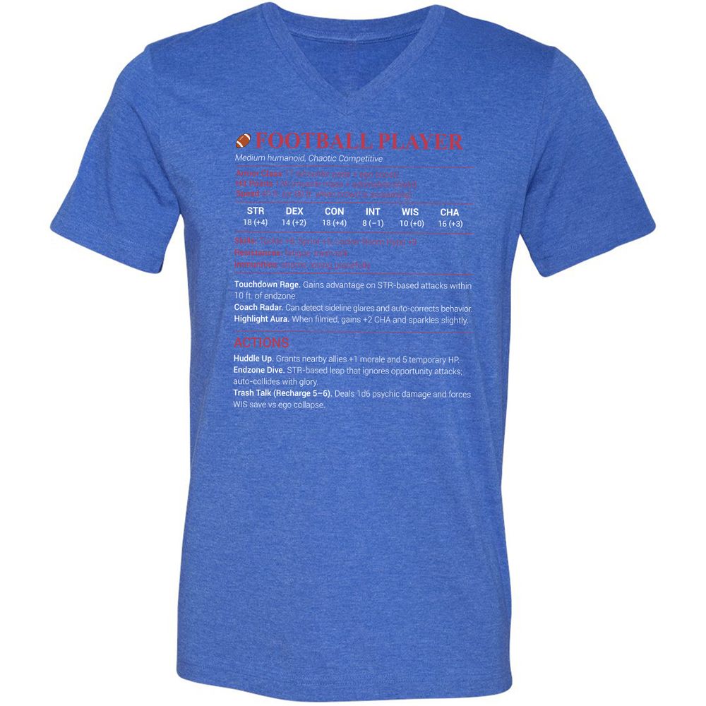 Football Player Unisex V-Neck T-Shirt - Heather True Royal - 14