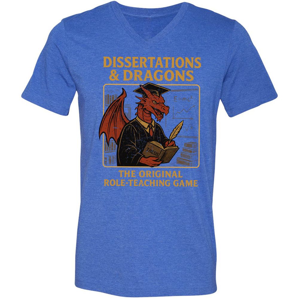 Disserations & Dragons Unisex V-Neck T-Shirt - Heather True Royal - 14