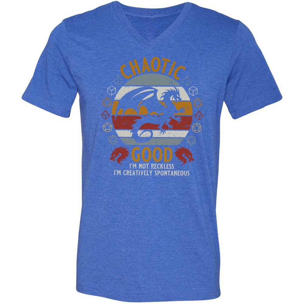 Chaotic Good Unisex V-Neck T-Shirt - Heather True Royal - 14