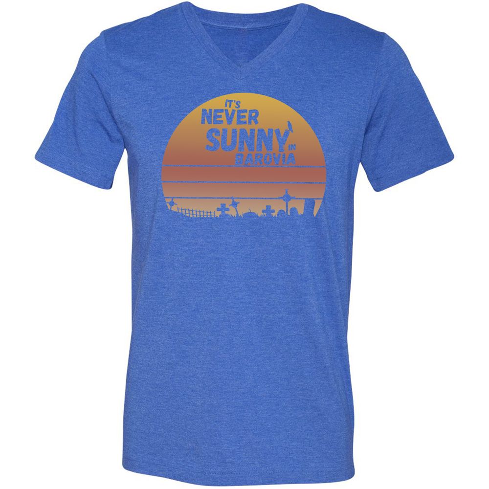 Vintage It's Never Sunny In Barovia Unisex V-Neck T-Shirt - Heather True Royal - 14