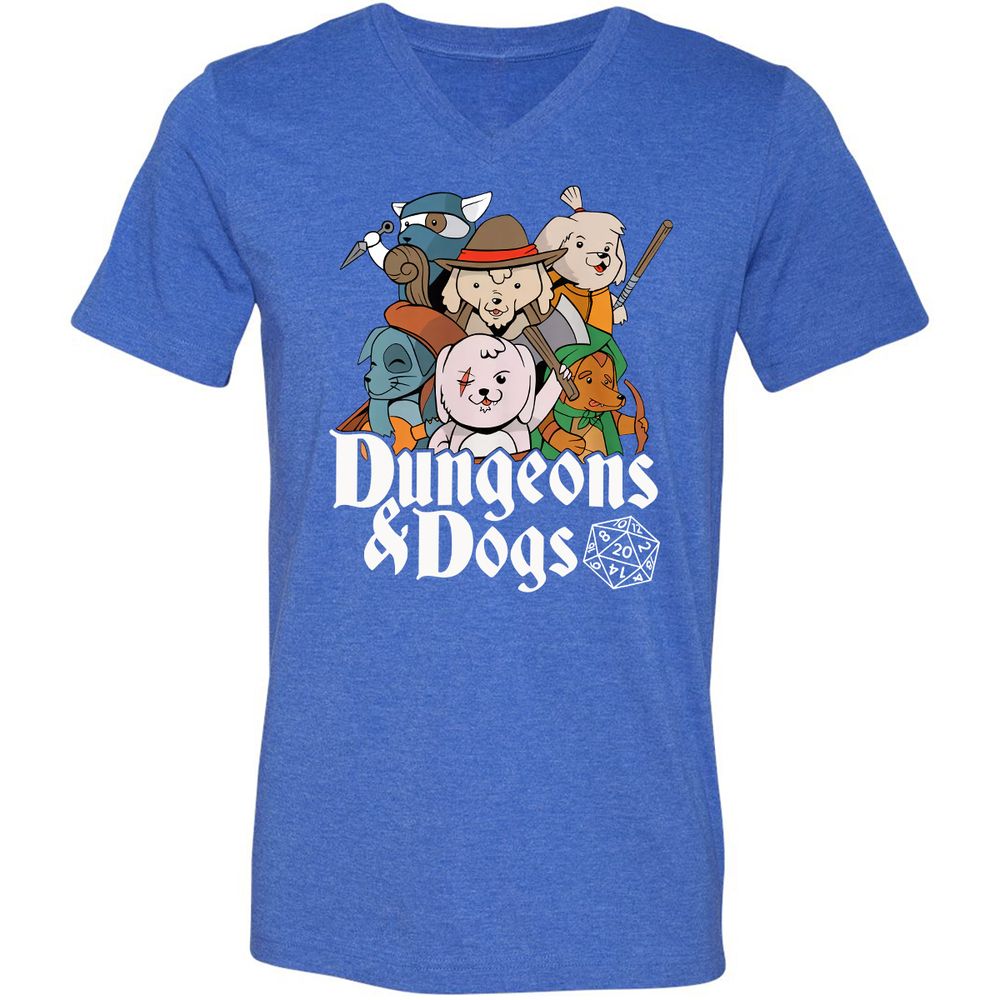 Dungeons & Dogs Unisex V-Neck T-Shirt - Heather True Royal - 14